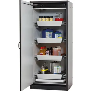 Protipožární skříň na nebezpečné látky asecos Basis-Line typ 30-94L, antracit-stříbrná, 4 ks vany