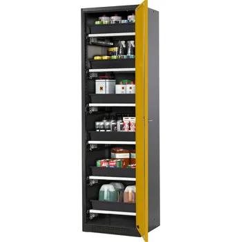 Skříň na chemikálie Systema-T CS-56R, korpus antracitový, křídlové dveře žluté, 6 výsuvných van