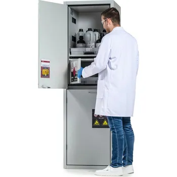 Skříň na kyseliny a louhy SL-Plus, 43 výsuvné police a vnitřní box na toxické kyseliny, dveře levé