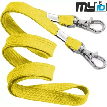 Šňůrka na krk s dvojitou kovovou karabinou, 1ks, žlutá