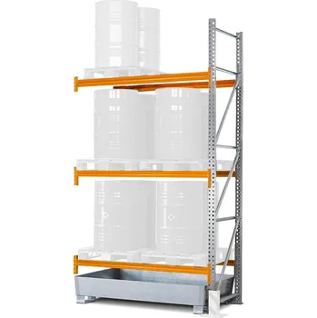 Dílenský regál Paletový regál na nebezpečné látky, nástavné pole, 3 úrovně, záchytná vana pozink, 1925x1300x3800 mm