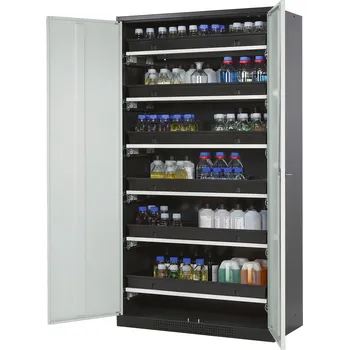 Skříň na chemikálie Systema CS-106, korpus antracitové barvy, křídlové dveře šedé, 6 výsuv. van