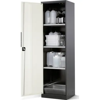 Skříň na chemikálie Systema CS-53L,korpus antracit., křídl. dveře bílé, 3 vlož. police a podl. vana