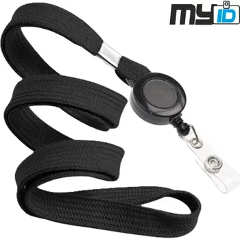 Šňůrka na krk s klipem a navijákem pro visačku, černá, 1ks