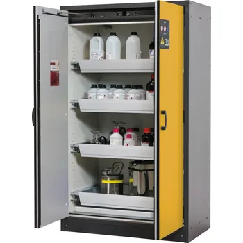 Protipožární skříň na nebezpečné látky asecos Basis-Line typ 30-124, antracit/žlutá, 4 ks vany
