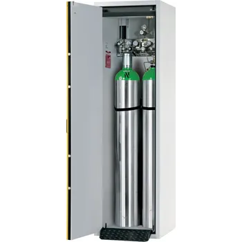 Protipožární skříň na plynové lahve asecos G30, 2 x 50 l lahve, š 600 mm, dveře vlevo, šedo-žlutá