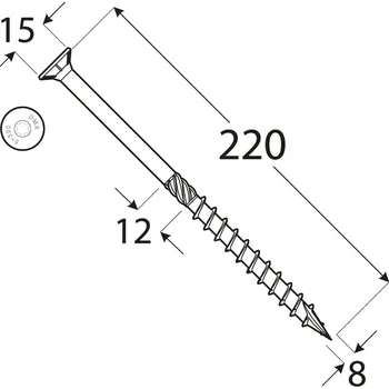 Vrut CS 08220 tesařský vrut se zapuštěnou hlavou 8x220 50kus/bal