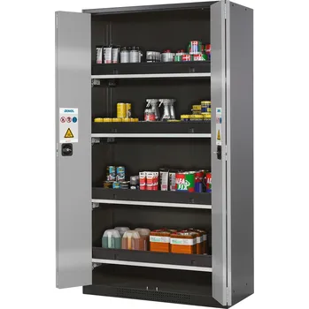 Skříň na chemikálie typ Systema CS-104F, skládací dveře stříbrné, 4 výsuvné vany