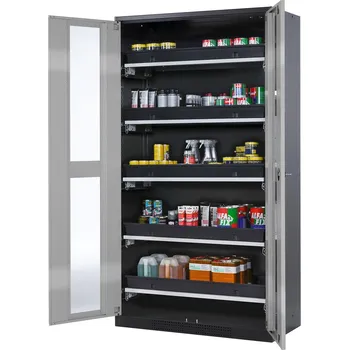 Skříň na chemikálie Systema-T CS-105G, korpus antracitový, křídlové dveře stříbrné, 5 výsuvných van