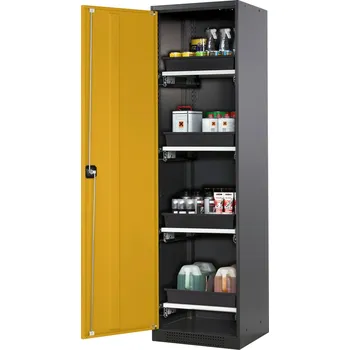 Skříň na chemikálie Systema CS-54L, dveřní závěs vlevo, dveře žluté, 4 výsuvné vany