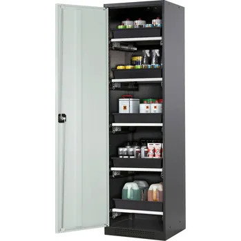 Skříň na chemikálie Systema-T CS-55L, korpus antracitový, křídlové dveře šedé, 5 výsuvných van