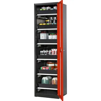 Skříň na chemikálie Systema-T CS-56RG, korpus antracitový, křídlové dveře červené, 6 výsuvných van