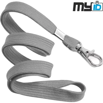 Šňůrka na krk s kovovou karabinou, 1ks, šedá
