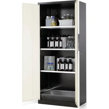 Skříň na chemikálie Systema CS-83,korpus antracit.,křídl. dveře bílé, 3 vlož. police a podl. vana