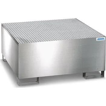 Dílenský stůl Záchytná vana pro-line, z nerezu, pro 4 sudy, se zinkovaným roštem, podjízdná, 1260x1342x390