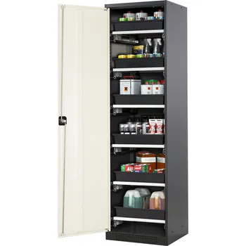 Skříň na chemikálie Systema CS-56L, korpus antracitové barvy, křídlové dveře bílé, 6 výsuv. van