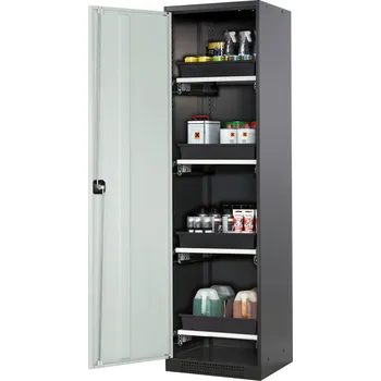 Skříň na chemikálie Systema CS-54L, dveřní závěs vlevo, dveře šedé, 4 výsuvné vany