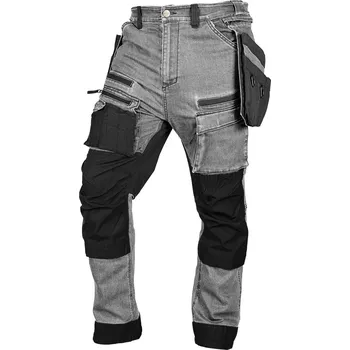 montérky NEO TOOLS Pracovní kalhoty DENIM, zesílená Cordura, odnímatelné kapsy, šedé Velikost: S