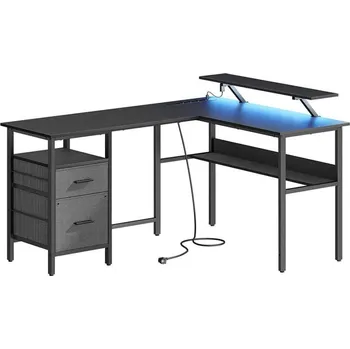 Psací stůl Psací stůl s podsvícením SOLEA-X hnědá/černá