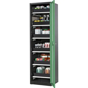 Skříň na chemikálie Systema-T CS-56RG, korpus antracitový, křídlové dveře zelené, 6 výsuvných van