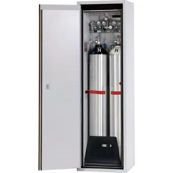 Protipožární skříň na plynové lahve asecos G90, 2 x 50 l lahve, š 600 mm, dveře vlevo, šedo-žlutá