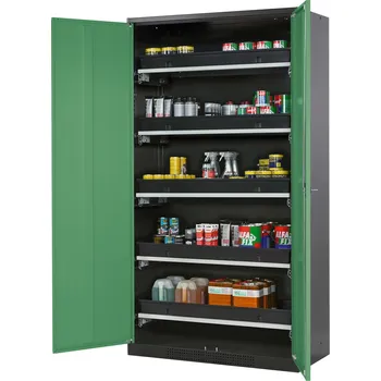 Skříň na chemikálie Systema-T CS-105, korpus antracitový, křídlové dveře zelené, 5 výsuv. van
