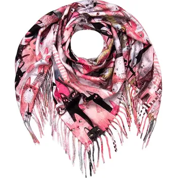 Šátek Biju Dámský hřejivý šátek světle růžové kočky 7200806 Černá