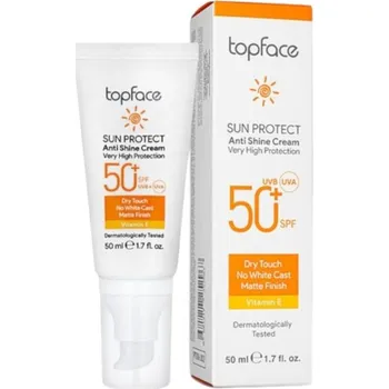 Přípravek na opalování TOPFACE krém na pleť s ochranným faktorem SPF50, Anti Shine, 50ml