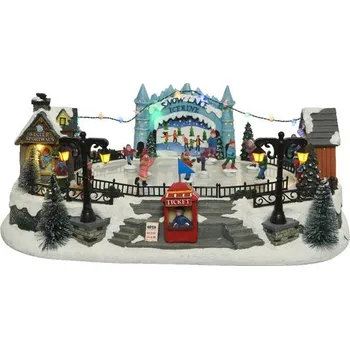 Vánoční dekorace KAEMINGK vánoční dekorace hrací vesnička a kluziště s LED osvětlením 28,5x41,5x16,5 cm