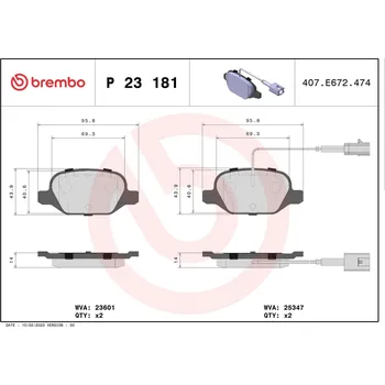 Brzdová destička Sada brzdových destiček, kotoučová brzda BREMBO P 23 181