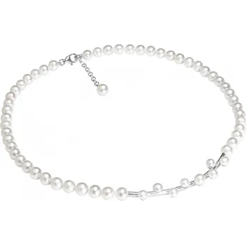 Náhrdelník ANNA PERLY Nadčasový náhrdelník z rhodiovaného stříbra s pravými bílými perlami