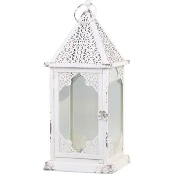 Svícen Krémová antik kovová lucerna se zdobením French - 18*18*43 cm