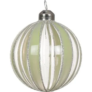 Vánoční ozdoba Vánoční skleněná ozdoba s pruhy bílo-zelená 1ks, 10-20 cm - Koule bílo-mátová