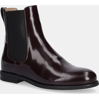 Dámská zimní obuv Kožené kotníkové boty BOSS Lycia dámské, vínová barva, na plochém podpatku, 50552791 50552791.557 83X, EUR 37