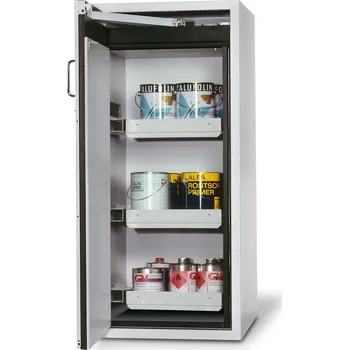 Protipožární skříň asecos Edition G 600, 3 výsuvné vany, dveře levé, šedá, One-Touch