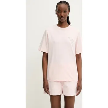 Bavlněné tričko Maison Kitsuné Metallic Daisy Comfort, S, růžová, 03X