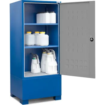 Dílenský regál Depot na nebezpečné látky SteelSafe typ D1, dveře a 2 regálové police na malé nádoby