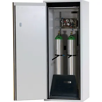 Protipožární skříň na plynové lahve asecos G90, 2 x 10 l lahve, š 600 mm, dveře vlevo, šedo-žlutá