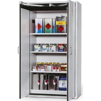 Protipožární skříň na nebezpečné látky asecos G 901, 3 vložné police, křídlové dveře, šedá