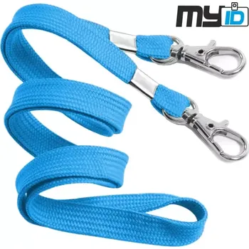 Šňůrka na krk s dvojitou kovovou karabinou, 1ks, světle modrá