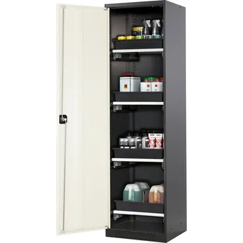 Skříň na chemikálie Systema CS-54L, dveřní závěs vlevo, dveře bílé, 4 výsuvné vany