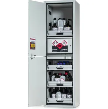 Skříň na kyseliny a louhy SL-Plus, 4 výsuvné police a vnitřní box na toxické kyseliny, dveře pravé