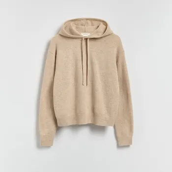 Dámský svetr Reserved - Vlněný svetr s kapucí - béžová - 312HF-08M - 312HF-08M-S