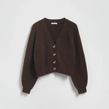 Dámský svetr Reserved - Kardigan s ozdobnými knoflíky - hnědá - 280GP-88X - 280GP-88X-S