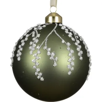 Vánoční ozdoba Vánoční skleněná ozdoba koule zelená/bílá matná 1ks, 10 cm - Zelená