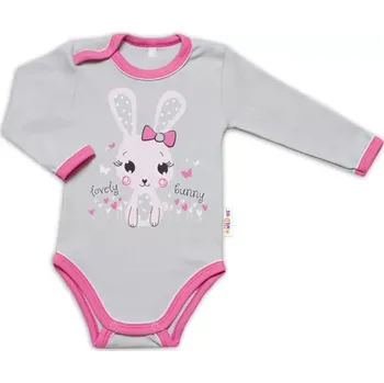 Kojenecký body Baby Nellys Kojenecké body Dl. rukáv Lovely Bunny Šedé/růžové, vel. 86