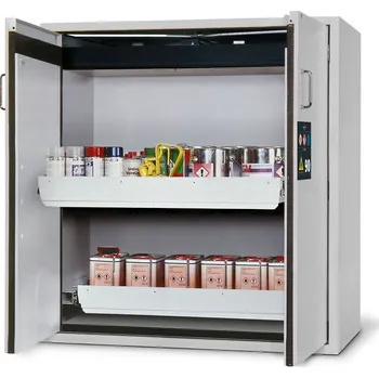 Protipožární skříň na nebezpečné látky asecos Edition G 1200, 2 výsuvné vany, šedá, One-Touch