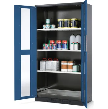 Skříň na chemikálie Systema CS-103G, korpus antracit.,křídl. dveře modré,3 vlož. police a podl. vana