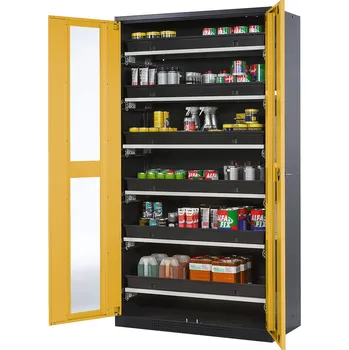 Skříň na chemikálie Systema CS-106G, korpus antracitové barvy, křídlové dveře žluté, 6 výsuv. van