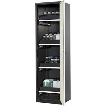 Skříň na chemikálie Systema-T CS-54R, korpus antracitový, křídlové dveře bílé, 4 výsuvné vany